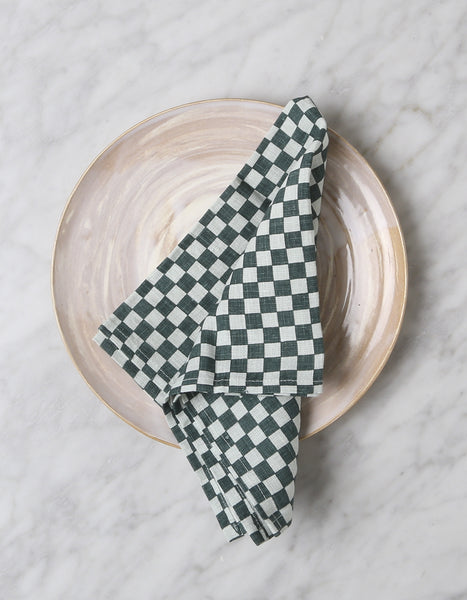 Checkered Linen Napkins in Sea Green