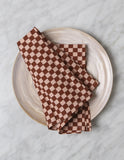 Checkered Linen Napkins in Terracotta