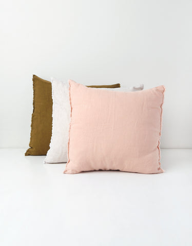 Light Pink Solid Stonewash Throw Pillow with Fringe